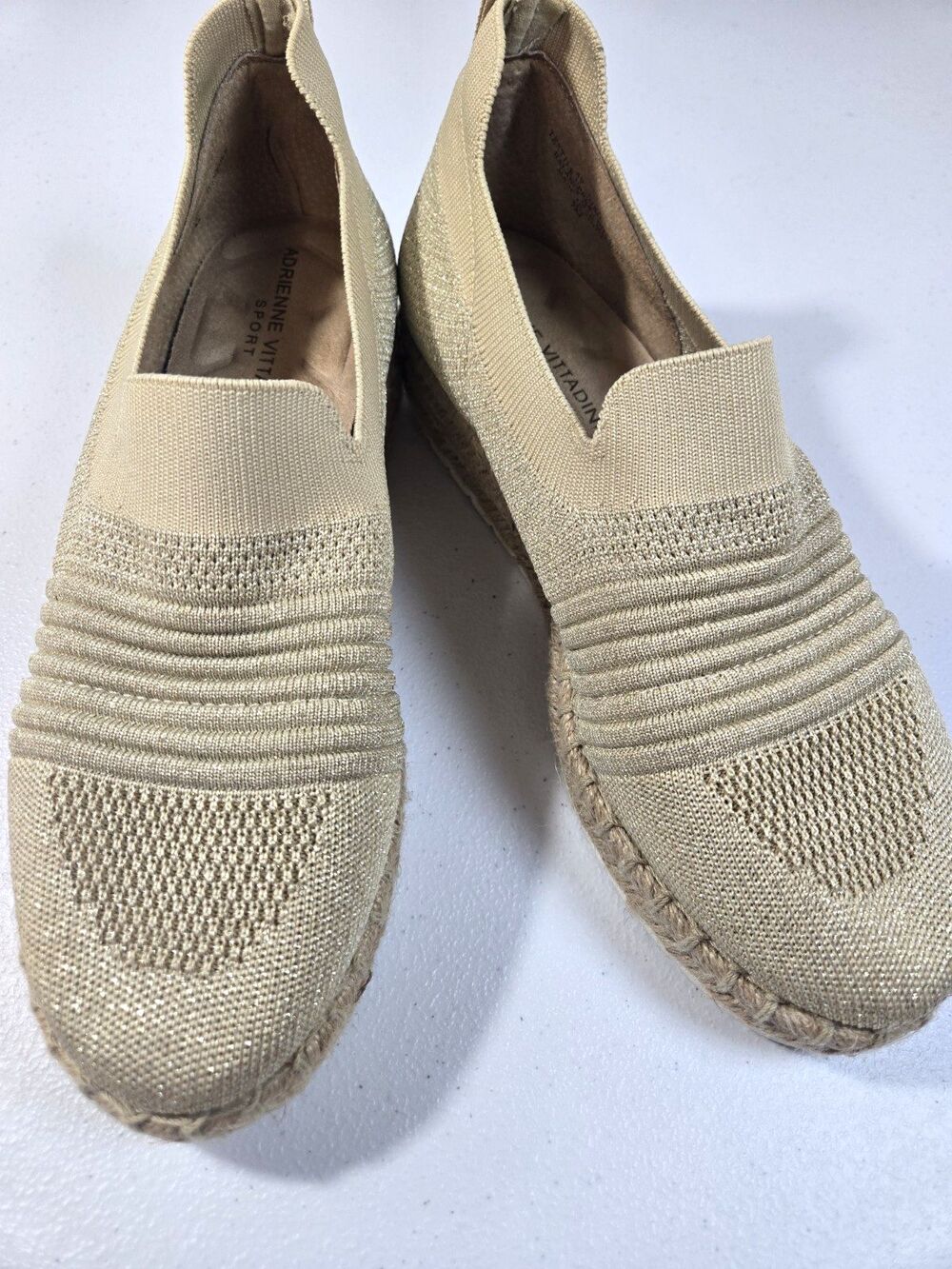 Adrienne Vittadini Sport Beige Slip-On Knit Sneakers – Women's Size 7